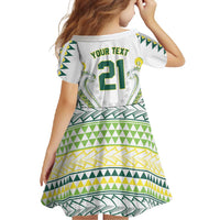 Custom Rugby Cook Islands Avaiki Family Matching Short Sleeve Bodycon Dress and Hawaiian Shirt White Kuki Airani Tribal Maori Inspired - Polynesian Pride