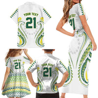 Custom Rugby Cook Islands Avaiki Family Matching Short Sleeve Bodycon Dress and Hawaiian Shirt White Kuki Airani Tribal Maori Inspired - Polynesian Pride