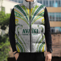 Custom Rugby Cook Islands Avaiki Sleeveless Puffer Jacket White Kuki Airani Tribal Maori Inspired - Polynesian Pride