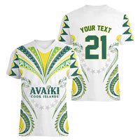 Custom Rugby Cook Islands Avaiki Women V-Neck T-Shirt White Kuki Airani Tribal Maori Inspired - Polynesian Pride