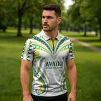 Custom Rugby Cook Islands Avaiki Zipper Polo Shirt White Kuki Airani Tribal Maori Inspired - Polynesian Pride