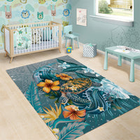 Sea Turtle In The Ocean Area Rug with Polynesian Pattern Arty Style