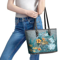 Sea Turtle In The Ocean Leather Tote Bag with Polynesian Pattern Arty Style LT9 - Polynesian Pride