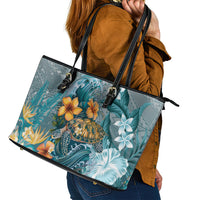 Sea Turtle In The Ocean Leather Tote Bag with Polynesian Pattern Arty Style LT9 - Polynesian Pride