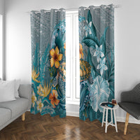 Sea Turtle In The Ocean Window Curtain with Polynesian Pattern Arty Style LT9 With Grommets Blue - Polynesian Pride