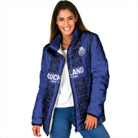 Custom Oceania Football NZ Auckland Padded Jacket Maori Tribal Pattern LT9 Women Blue - Polynesian Pride