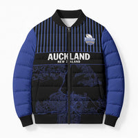 Custom Oceania Football NZ Auckland Bomber Puffer Jacket Minimal City Map Style LT9 Unisex Blue - Polynesian Pride