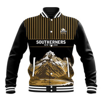 Custom Oceania Football NZ South Island Baseball Jacket Minimal Mount Cook Silhouette LT9 Unisex Black - Polynesian Pride