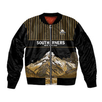 Custom Oceania Football NZ South Island Bomber Jacket Minimal Mount Cook Silhouette LT9 Unisex Black - Polynesian Pride