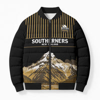 Custom Oceania Football NZ South Island Bomber Puffer Jacket Minimal Mount Cook Silhouette LT9 Unisex Black - Polynesian Pride