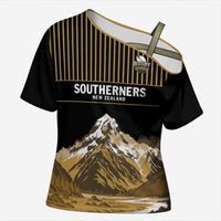Custom Oceania Football NZ South Island Cross Shoulder Shirt Minimal Mount Cook Silhouette LT9 Female Black - Polynesian Pride