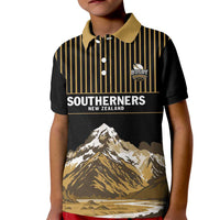 Custom Oceania Football NZ South Island Kid Polo Shirt Minimal Mount Cook Silhouette LT9 Kid Black - Polynesian Pride