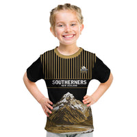 Custom Oceania Football NZ South Island Kid T Shirt Minimal Mount Cook Silhouette LT9 Black - Polynesian Pride