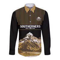 Custom Oceania Football NZ South Island Long Sleeve Button Shirt Minimal Mount Cook Silhouette LT9 Unisex Black - Polynesian Pride