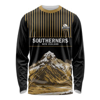 Custom Oceania Football NZ South Island Long Sleeve Shirt Minimal Mount Cook Silhouette LT9 Unisex Black - Polynesian Pride
