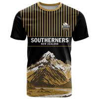 Custom Oceania Football NZ South Island T Shirt Minimal Mount Cook Silhouette LT9 Black - Polynesian Pride