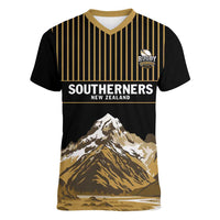 Custom Oceania Football NZ South Island Women V-Neck T-Shirt Minimal Mount Cook Silhouette