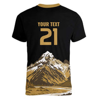 Custom Oceania Football NZ South Island Women V-Neck T-Shirt Minimal Mount Cook Silhouette