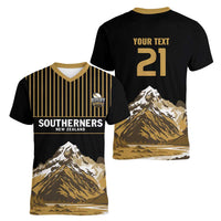 Custom Oceania Football NZ South Island Women V-Neck T-Shirt Minimal Mount Cook Silhouette