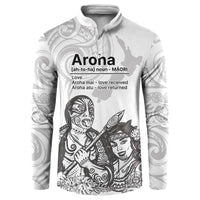 Aroha Maori Language Button Sweatshirt Te Reo Maori Inspired Art LT9 white - Polynesian Pride