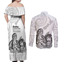 Aroha Maori Language Couples Matching Off Shoulder Maxi Dress and Long Sleeve Button Shirt Te Reo Maori Inspired Art LT9 - Polynesian Pride