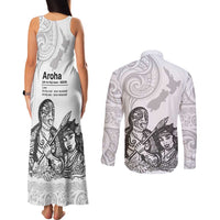 Aroha Maori Language Couples Matching Tank Maxi Dress and Long Sleeve Button Shirt Te Reo Maori Inspired Art LT9 - Polynesian Pride