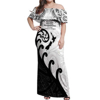 Kia Haka Maori language Off Shoulder Maxi Dress Te Reo Maori Inspired Art LT9 Women white - Polynesian Pride