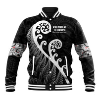 Kia Mau Ki To Ukaipo Baseball Jacket Te Reo Maori Koru Fern Art LT9 Unisex Black - Polynesian Pride