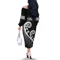 Kia Mau Ki To Ukaipo Family Matching Off The Shoulder Long Sleeve Dress and Hawaiian Shirt Te Reo Maori Koru Fern Art