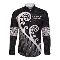 Kia Mau Ki To Ukaipo Long Sleeve Button Shirt Te Reo Maori Koru Fern Art
