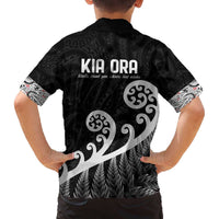 Kia Ora Maori Language Family Matching Off The Shoulder Long Sleeve Dress and Hawaiian Shirt Te Reo Maori Koru Fern Art