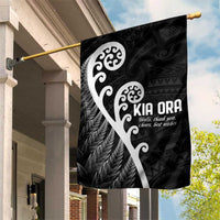 Kia Ora Maori Language Garden Flag Te Reo Maori Koru Fern Art LT9 House Flag Black - Polynesian Pride