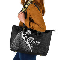 Kia Ora Maori Language Leather Tote Bag Te Reo Maori Koru Fern Art LT9 Black - Polynesian Pride
