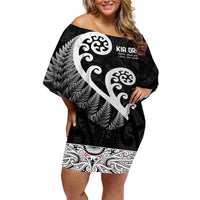 Kia Ora Maori Language Off Shoulder Short Dress Te Reo Maori Koru Fern Art LT9 Women Black - Polynesian Pride