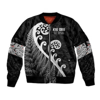 Kia Ora Maori Language Sleeve Zip Bomber Jacket Te Reo Maori Koru Fern Art LT9 Unisex Black - Polynesian Pride