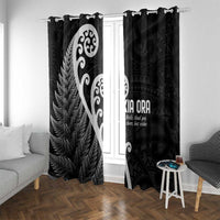 Kia Ora Maori Language Window Curtain Te Reo Maori Koru Fern Art LT9 With Grommets Black - Polynesian Pride