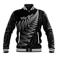 New Zealand Te Reo Mori Baseball Jacket Simple Black Fern LT9 Unisex Black - Polynesian Pride