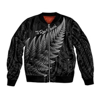 New Zealand Te Reo Mori Bomber Jacket Simple Black Fern LT9 Unisex Black - Polynesian Pride