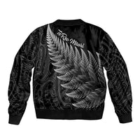 New Zealand Te Reo Mori Bomber Jacket Simple Black Fern LT9 - Polynesian Pride