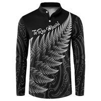 New Zealand Te Reo Mori Button Sweatshirt Simple Black Fern LT9 Black - Polynesian Pride