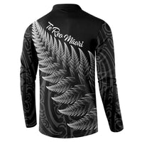 New Zealand Te Reo Mori Button Sweatshirt Simple Black Fern LT9 - Polynesian Pride