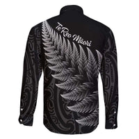 New Zealand Te Reo Māori Family Matching Off The Shoulder Long Sleeve Dress and Hawaiian Shirt Simple Black Fern