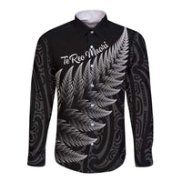 New Zealand Te Reo Māori Long Sleeve Button Shirt Simple Black Fern