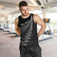New Zealand Te Reo Mori Men Tank Top Simple Black Fern LT9 Black - Polynesian Pride