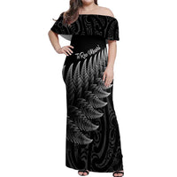 New Zealand Te Reo Māori Off Shoulder Maxi Dress Simple Black Fern