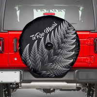 New Zealand Te Reo Mori Spare Tire Cover Simple Black Fern LT9 - Polynesian Pride