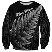 New Zealand Te Reo Mori Sweatshirt Simple Black Fern LT9 Unisex Black - Polynesian Pride