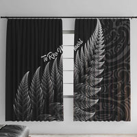 New Zealand Te Reo Mori Window Curtain Simple Black Fern LT9 With Hooks Black - Polynesian Pride
