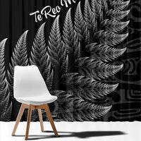 New Zealand Te Reo Mori Window Curtain Simple Black Fern LT9 - Polynesian Pride