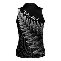 New Zealand Te Reo Māori Women Sleeveless Polo Shirt Simple Black Fern